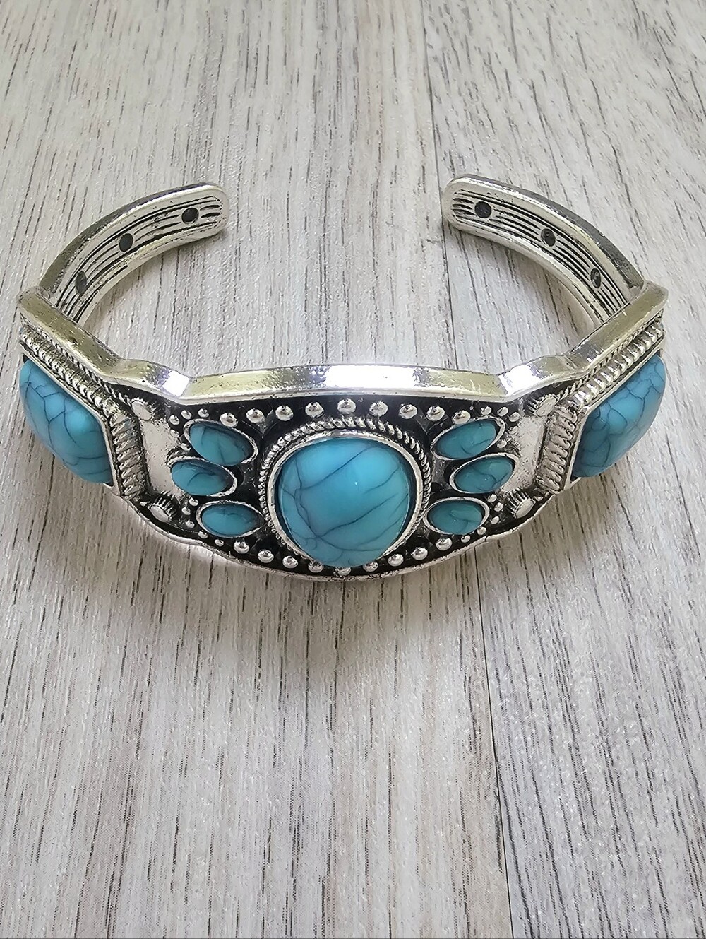 Country Boho Turqouise Metal Cuff Statement Ella Bracelet